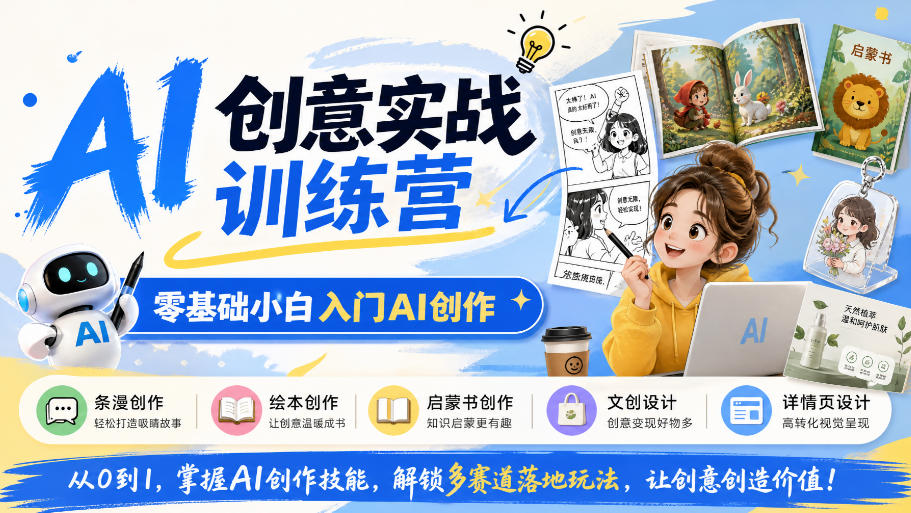 AI创意实战训练营，零基础小白入门AI创作，解锁条漫、绘本、启蒙书、文创、详情页多赛道落地玩法-伊亚库
