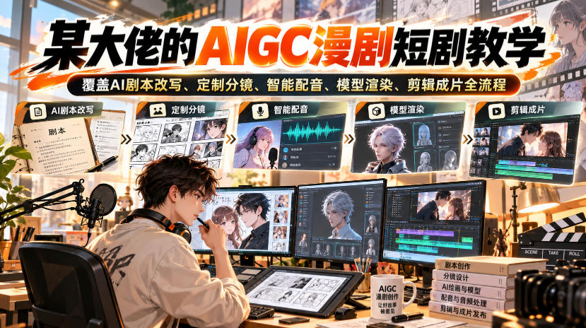 某大佬的AIGC漫剧短剧教学，覆盖AI剧本改写、定制分镜、智能配音、模型渲染、剪辑成片全流程-伊亚库