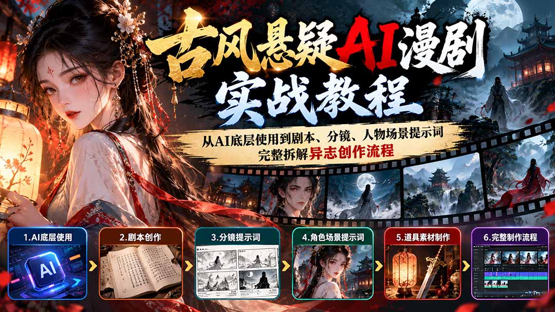 古风悬疑AI漫剧实战教程：从AI底层使用到剧本、分镜、人物场景提示词，完整拆解异志创作流程-伊亚库