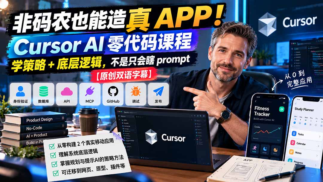 非码农也能造真 APP！Cursor AI 零代码课程：学策略 + 底层逻辑，不是只会瞎 prompt【原创双语字幕】-伊亚库