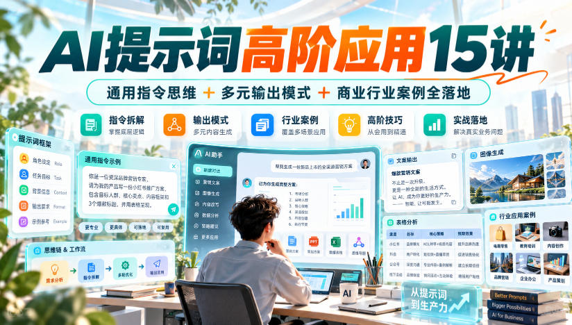 AI提示词高阶应用15讲｜通用指令思维+多元输出模式+商业行业案例全落地-伊亚库