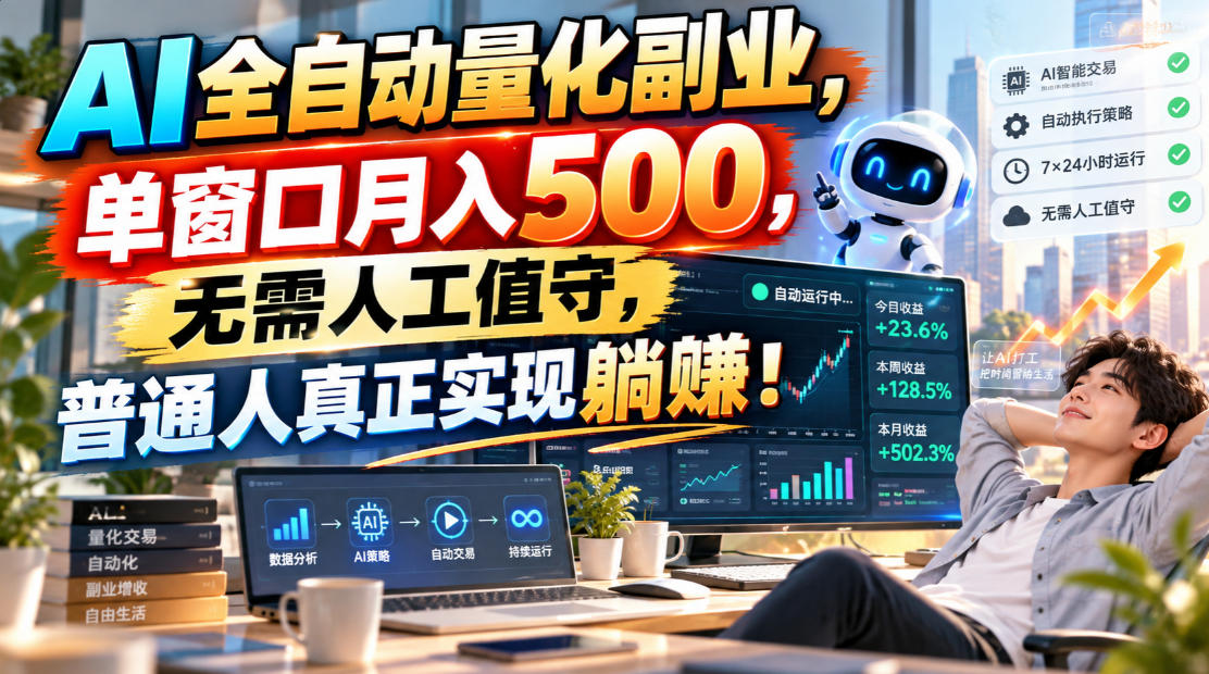 AI全自动量化副业，单窗口月入500，无需人工值守，普通人真正实现躺賺！-伊亚库