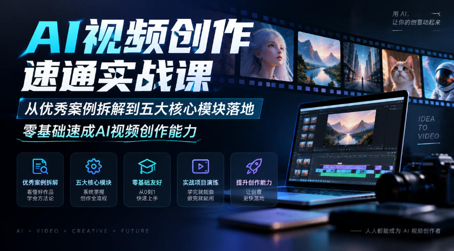 AI视频创作速通实战课｜从优秀案例拆解到五大核心模块落地，零基础速成AI视频创作能力-伊亚库
