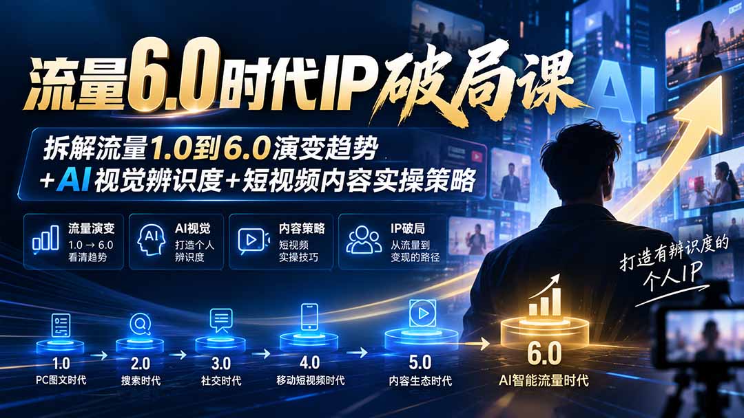 流量6.0时代IP破局课：拆解流量1.0到6.0演变趋势+AI视觉辨识度+短视频内容实操策略-伊亚库