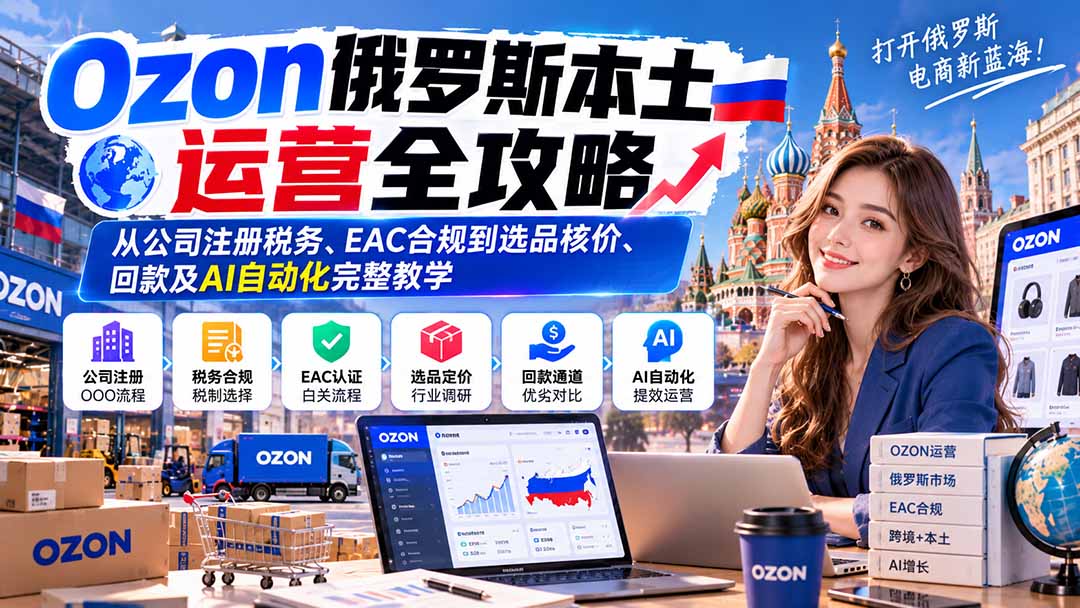 Ozon俄罗斯本土运营全攻略：从公司注册税务、EAC合规到选品核价、回款及AI自动化完整教学-伊亚库