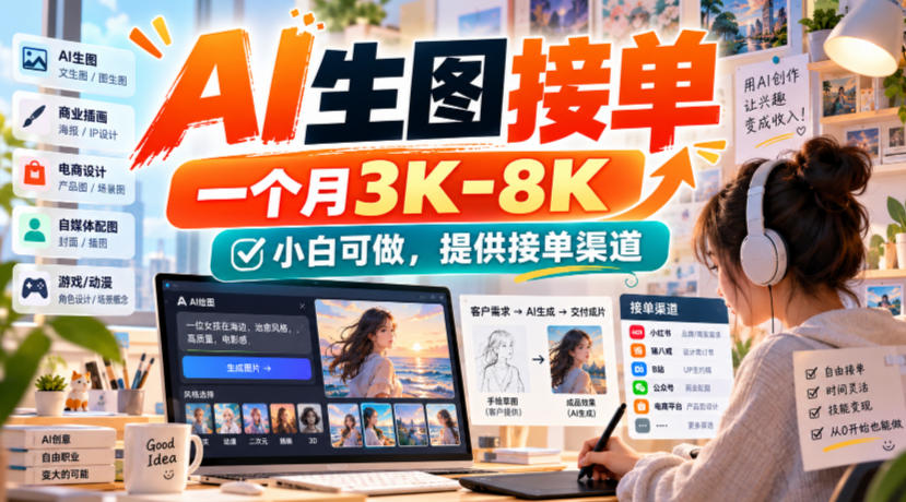 AI生图接单，一个月3K-8K，小白可做，提供接单渠道-伊亚库