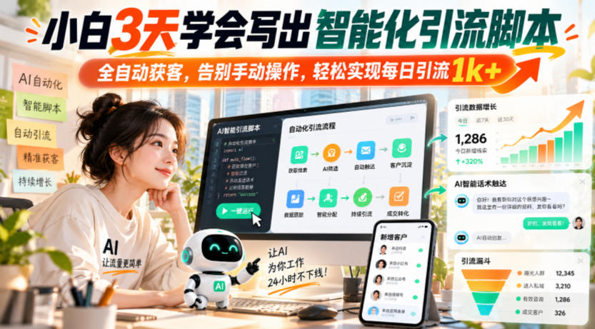 小白3天学会写出智能化引流脚本，全自动获客，告别手动操作，轻松实现每日引流1k+-伊亚库