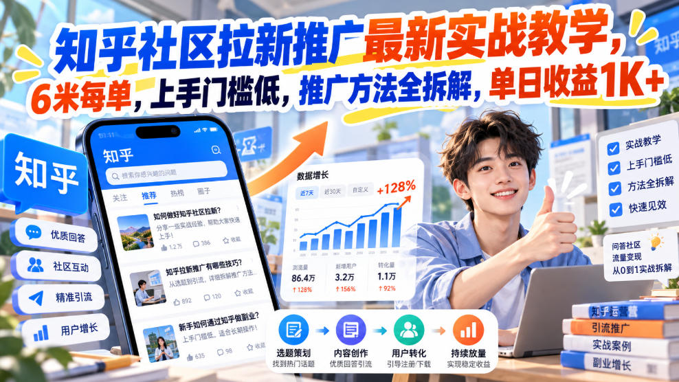 知乎社区拉新推广最新实战教学，6米每单，上手门槛低，推广方法全拆解，单日收益1K+！(更新1010)-伊亚库