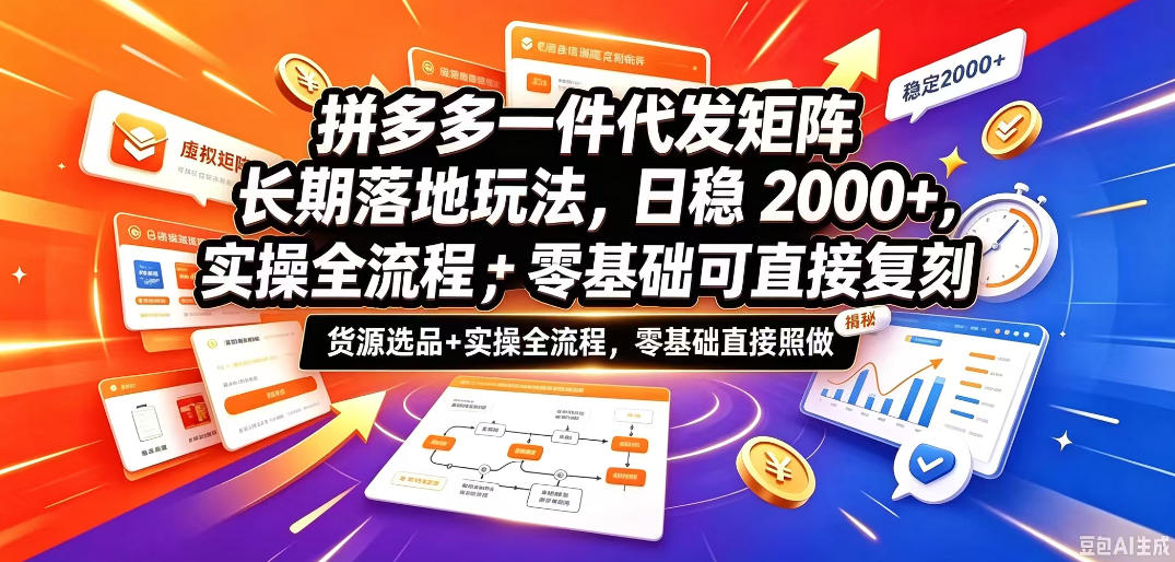 拼多多一件代发矩阵长期落地玩法，日稳入2k+，选品货源+实操全流程，零基础可直接复刻【拆解】-伊亚库