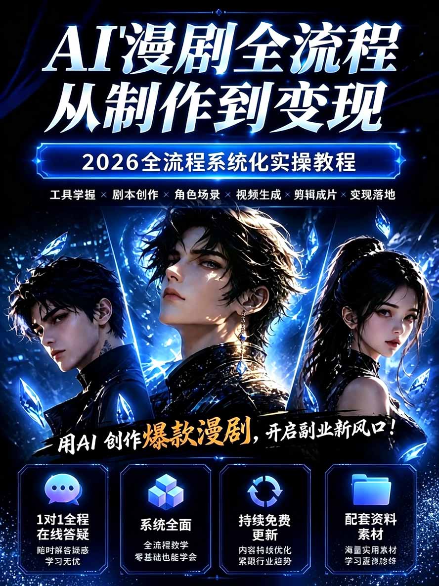 图片[1]-【无水印】2026AI漫剧创作与商业变现掘金营：打通选题→AI编剧→角色场景→自动分镜→视频生成→剪辑发布→运营变现-伊亚库