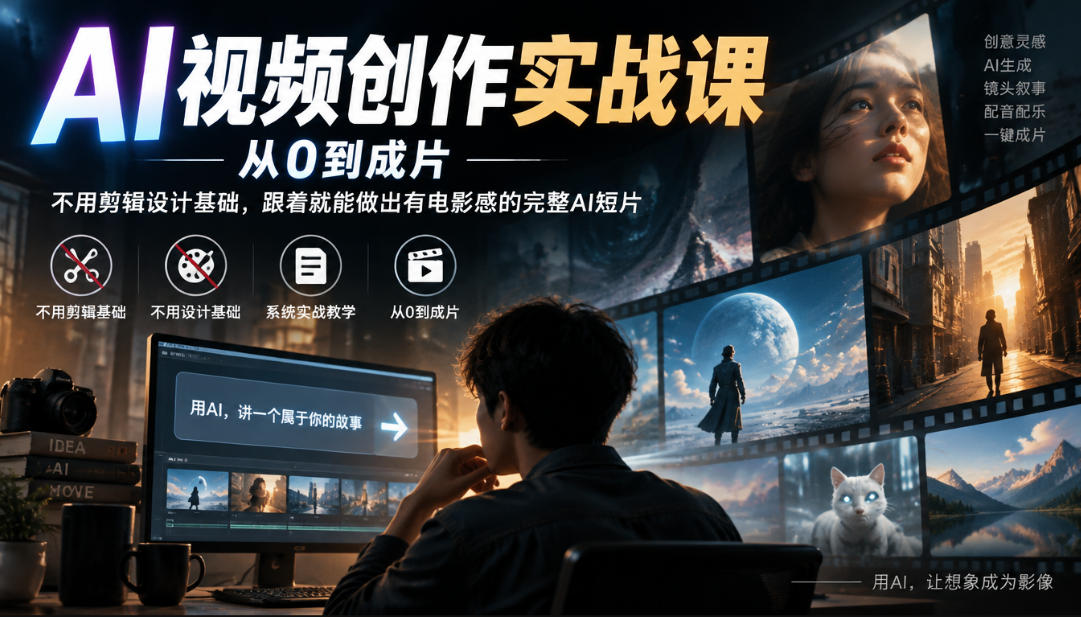 AI视频创作实战课，从0到成片，不用剪辑设计基础，跟着就能做出有电影感的完整AI短片-伊亚库