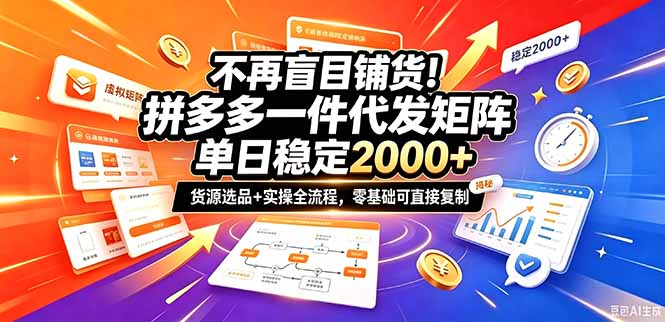 不再盲目铺货！拼多多一件代发矩阵落地攻略，提供优质货源店铺运营全流程，零基础可直接复制-伊亚库