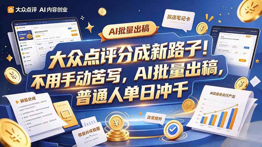 大众点评副业新玩法，工具提效解放双手，批量做笔记，单日可破千-伊亚库