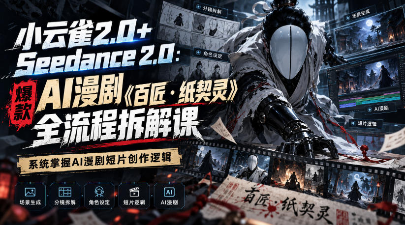 小云雀2.0+Seedance 2.0：爆款AI漫剧《百匠・纸契灵》全流程拆解课，系统掌握AI漫剧短片创作逻辑-伊亚库