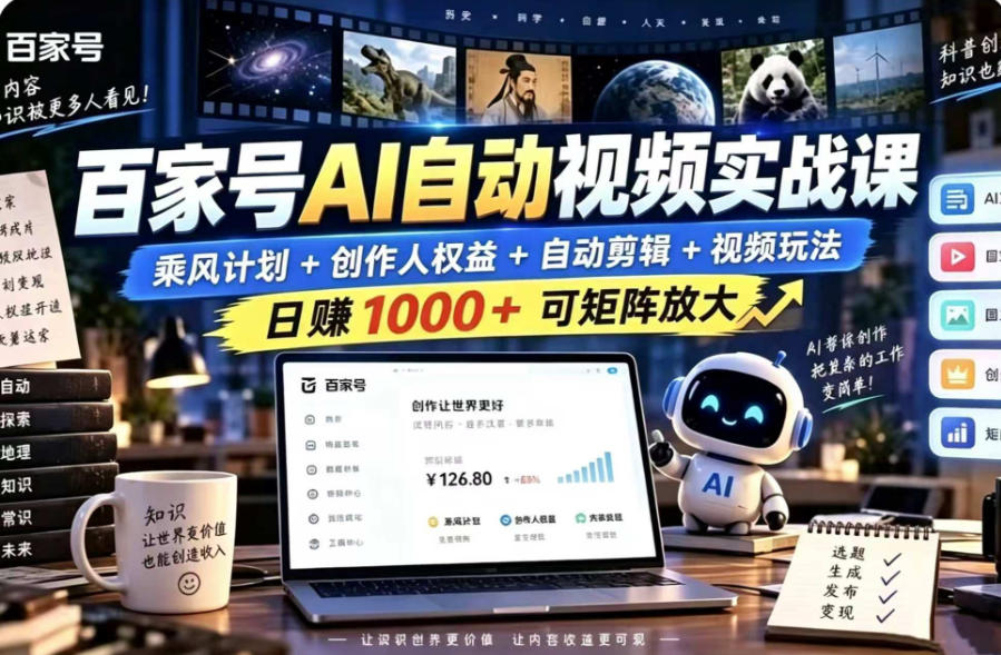 百家号自动矩阵玩法，长期可以做的项目，日入1k+，真正的睡后收入-伊亚库