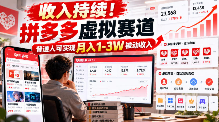 收入持续！拼多多虚拟赛道，普通人可实现月入1-3 W被动收入【揭秘】-伊亚库