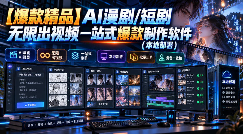 【爆款精品】AI漫剧/短剧无限出视频一站式爆款制作软件(本地部署)-伊亚库