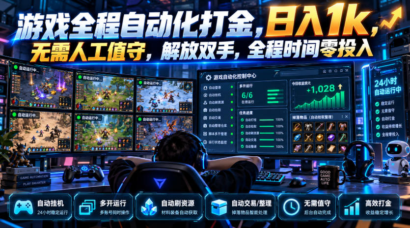 游戏全程自动化打金，日入1k，无需人工值守，解放双手，全程时间零投入【揭秘】-伊亚库