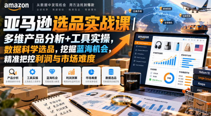 亚马逊选品实战课｜多维产品分析+工具实操，数据科学选品，挖掘蓝海机会，精准把控利润与市场难度-伊亚库