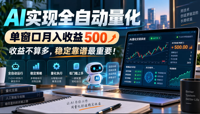 AI实现全自动量化，单窗口月入收益500，收益不算多，稳定靠谱最重要！【揭秘】-伊亚库