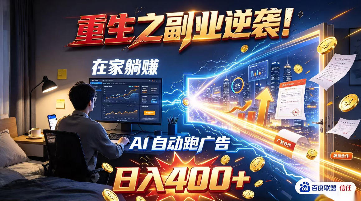 重生之副业逆袭！在家躺赚AI自动跑广告日入400+，无需人工操作【揭秘】-伊亚库