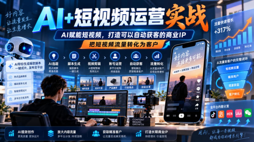 AI+短视频运营实战，AI赋能短视频，打造可以自动获客的商业IP，把短视频流量转化为客户-伊亚库