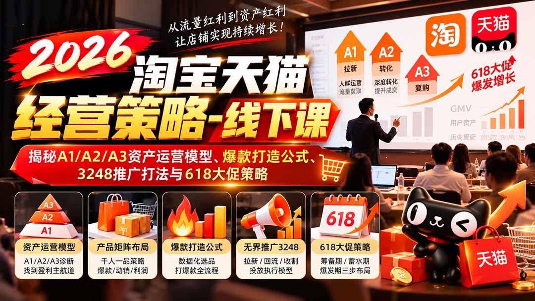 2026淘宝天猫经营策略-线下课-更新1019：揭秘A1/A2/A3资产运营模型、爆款打造公式、3248推广打法与618大促策略-伊亚库