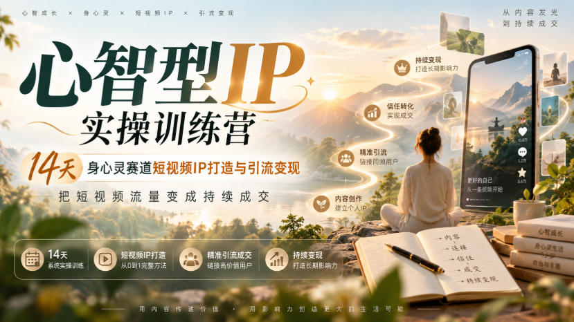 心智型IP实操训练营｜14天身心灵赛道短视频IP打造与引流变现，把短视频流量变成持续成交-伊亚库