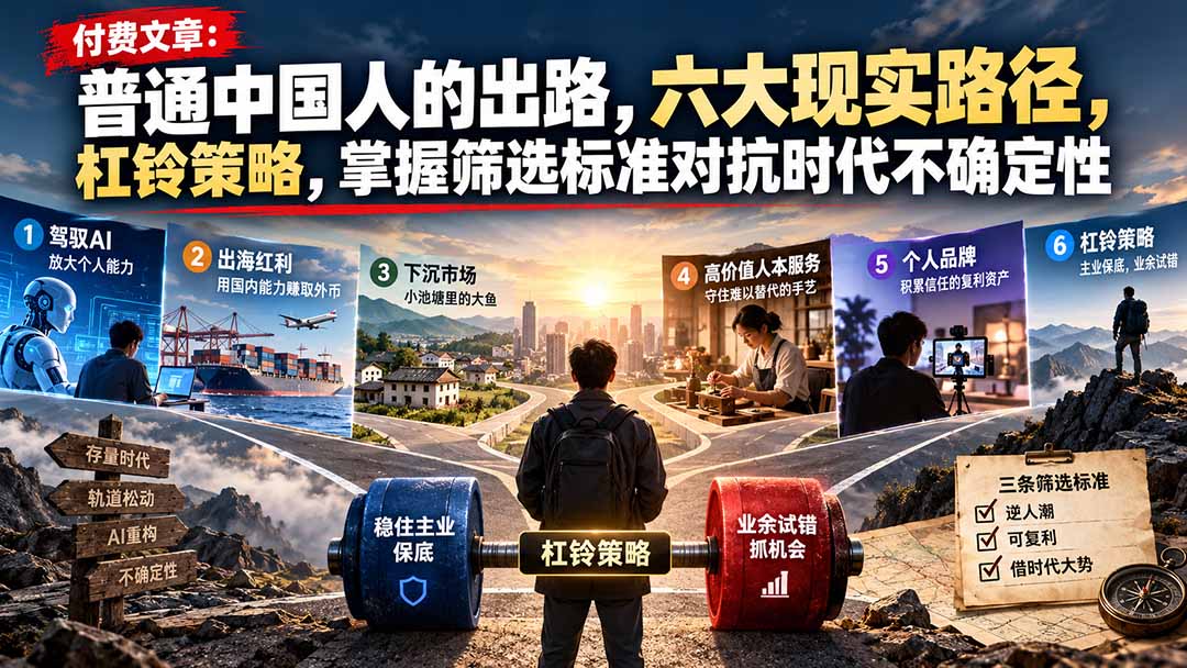 付费文章：普通中国人的出路，六大现实路径，杠铃策略，掌握筛选标准对抗时代不确定性-伊亚库