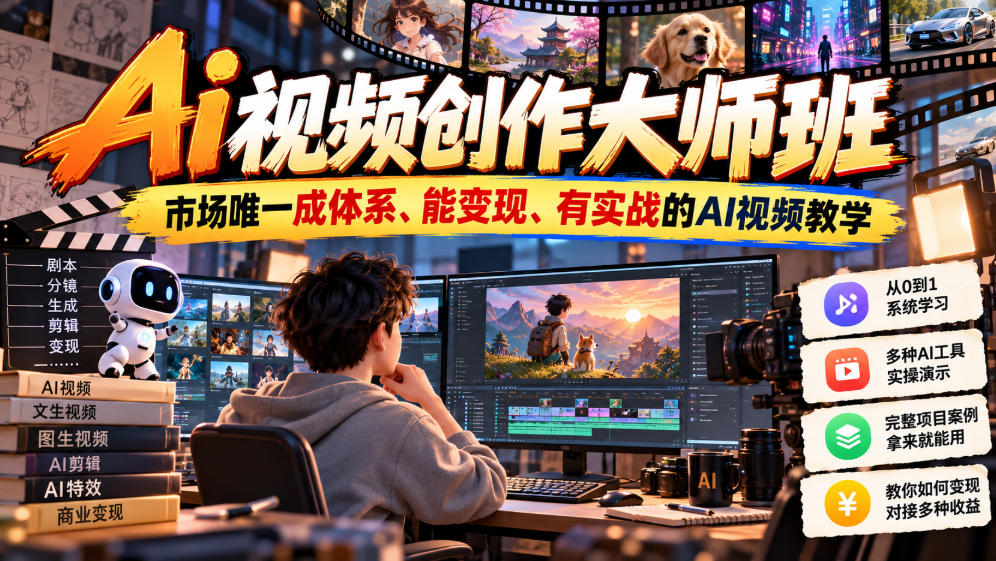 Ai视频创作大师班，市场唯一成体系、能变现、有实战的AI视频教学(更新2026)-伊亚库