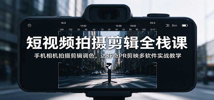 短视频拍摄剪辑全栈课：手机相机拍摄剪辑调色，达芬奇PR剪映多软件实战教学-伊亚库