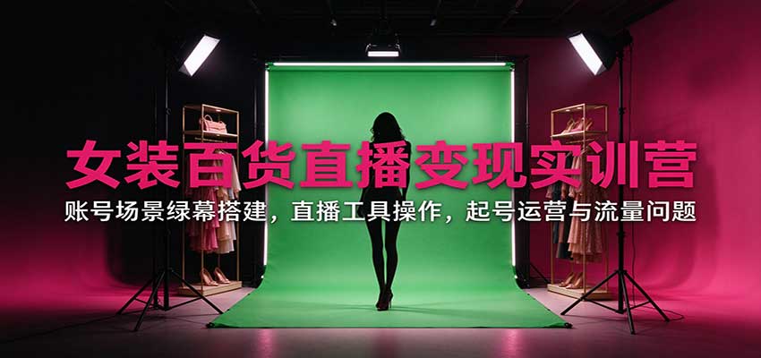 女装百货直播变现实训营：账号场景绿幕搭建，直播工具操作，起号运营与流量问题-伊亚库