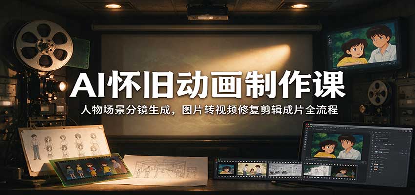 AI怀旧动画制作课：人物场景分镜生成，图片转视频修复剪辑成片全流程-伊亚库