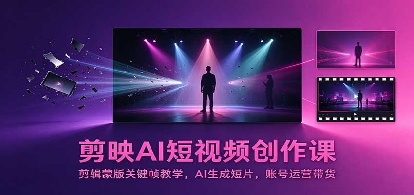 剪映AI短视频创作课：剪辑蒙版关键帧教学，AI生成短片，账号运营带货-伊亚库