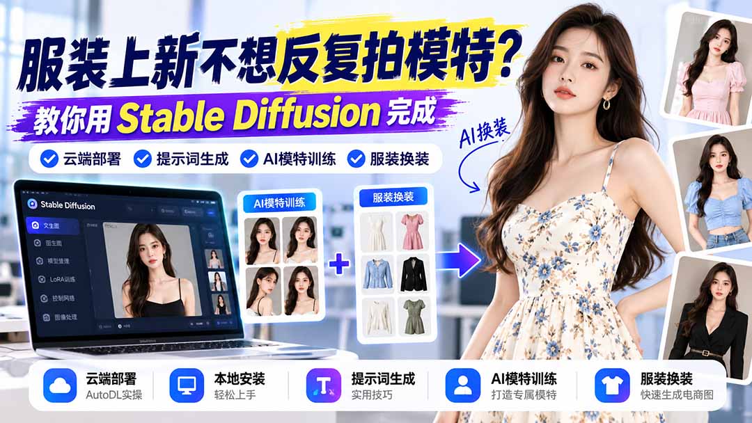 服装上新不想反复拍模特？教你用Stable Diffusion完成云端部署、提示词生成、AI模特训练与换装-伊亚库