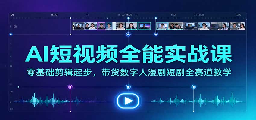 AI短视频全能实战课：零基础剪辑起步，带货数字人漫剧短剧全赛道教学-伊亚库