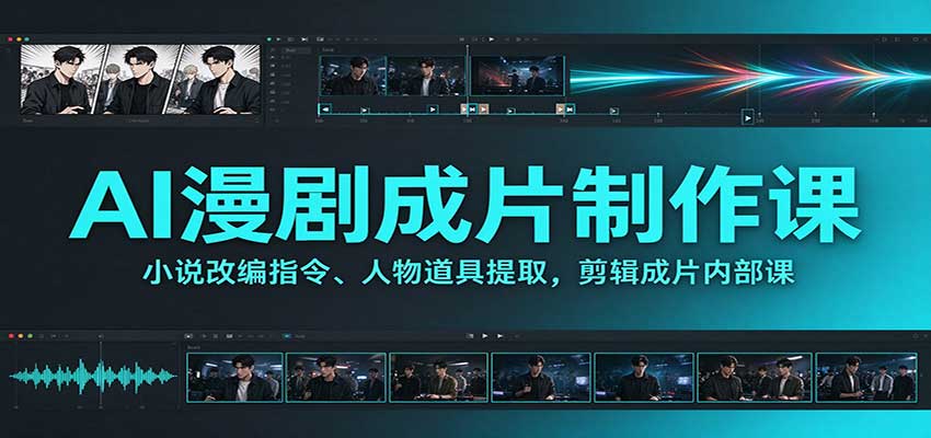 AI漫剧成片制作课：小说改编指令、人物道具提取，剪辑成片全流程-伊亚库