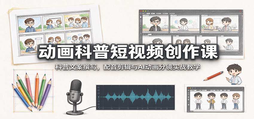 动画科普短视频创作课：科普文案撰写，配音剪辑与AI动画分镜实战教学-伊亚库