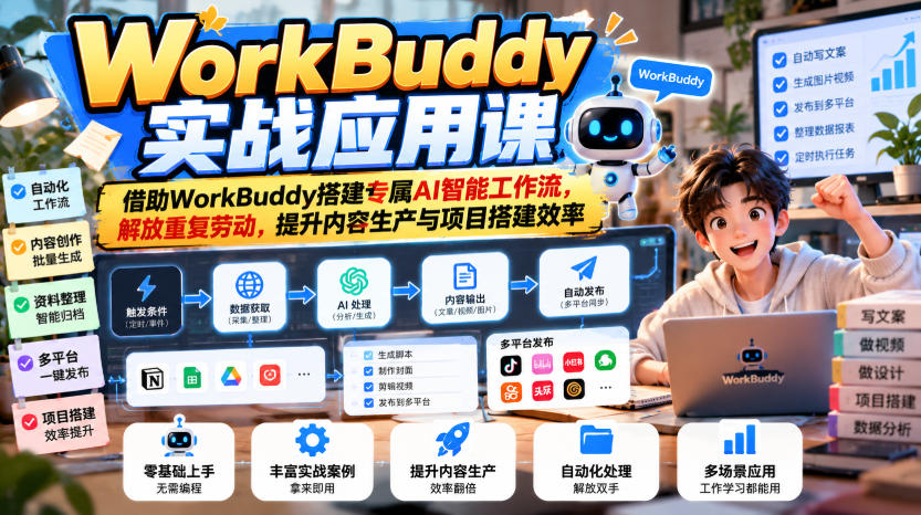 WorkBuddy实战应用课，借助WorkBuddy搭建专属AI智能工作流，解放重复劳动，提升内容生产与项目搭建效率-伊亚库