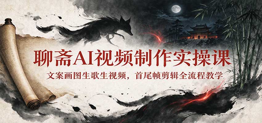 聊斋AI视频制作实操课：文案画图生歌生视频，首尾帧剪辑全流程教学-伊亚库