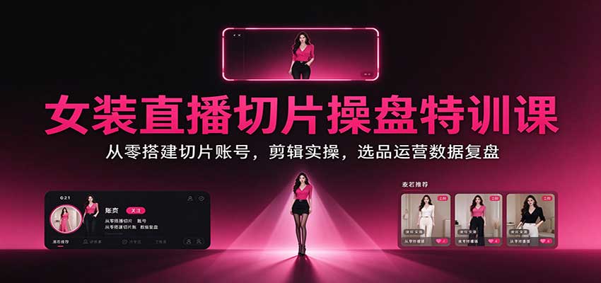 女装直播切片操盘特训课：从零搭建切片账号，剪辑实操，选品运营数据复盘-伊亚库