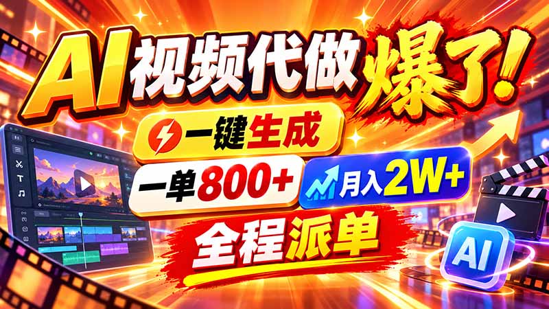 2026年底新赛道，AI视频代做一单800+，小白可做，告别打工-伊亚库