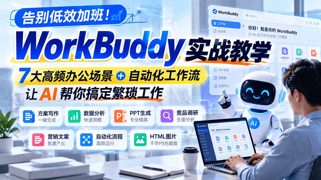告别低效加班！WorkBuddy实战教学，7大高频办公场景＋自动化工作流，让AI帮你搞定繁琐工作-伊亚库