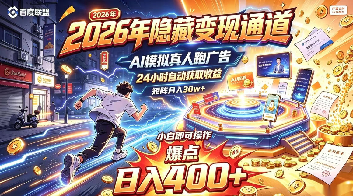2026年别死磕自媒体，隐藏变现通道，AI模拟真人自动跑广告，小白即可操作，日入400+，矩阵月入可达到30w+【揭秘】-伊亚库