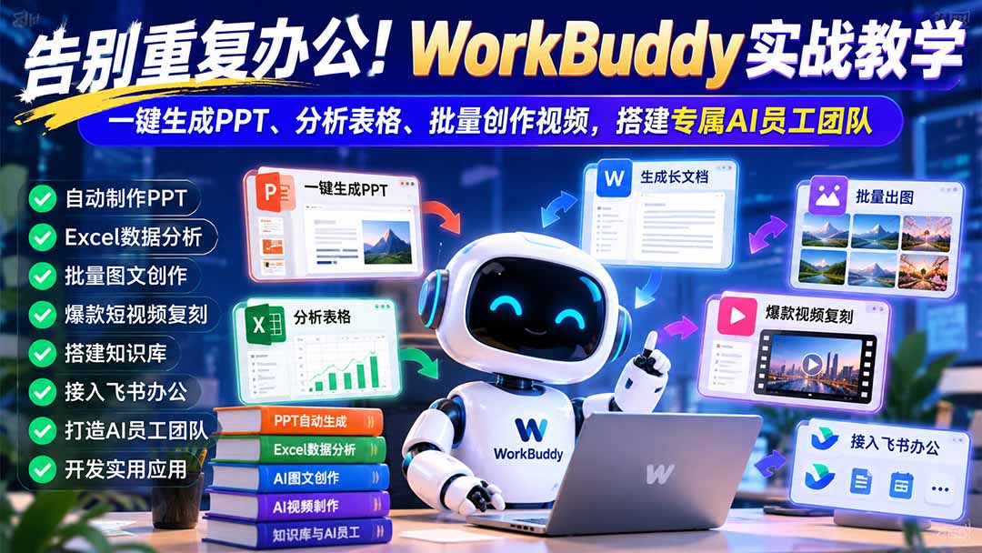 告别重复办公！WorkBuddy实战教学：一键生成PPT、分析表格、批量创作视频，搭建专属AI员工团队-伊亚库