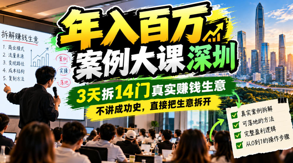 年入百W案例大课深圳，3天拆14门真实賺钱生意，不讲成功史，直接把生意拆开-伊亚库