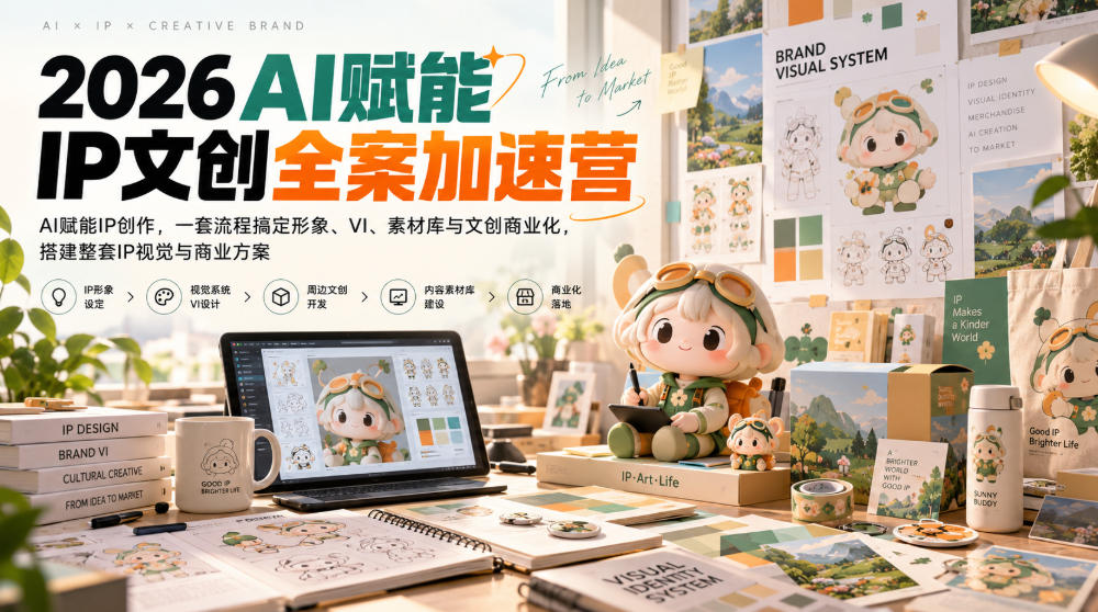 2026AI赋能ip文创全案加速营，AI赋能IP创作，一套流程搞定形象、VI、素材库与文创商业化，搭建整套IP视觉与商业方案-伊亚库