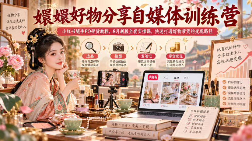 嬛嬛好物分享自媒体训练营｜小红书随手PO带货教程，8月新版全套实操课，快速打通好物带货的变现路径-伊亚库
