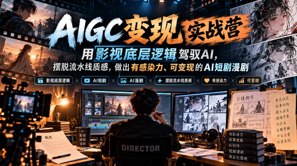 AIGC变现实战营，用影视底层逻辑驾驭AI，摆脱流水线质感，做出有感染力、可变现的AI短剧漫剧-伊亚库