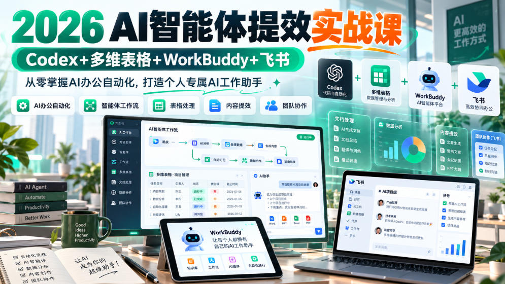 2026 AI智能体提效实战课：Codex+多维表格+WorkBuddy+飞书，从零掌握AI办公自动化，打造个人专属AI工作助手-伊亚库